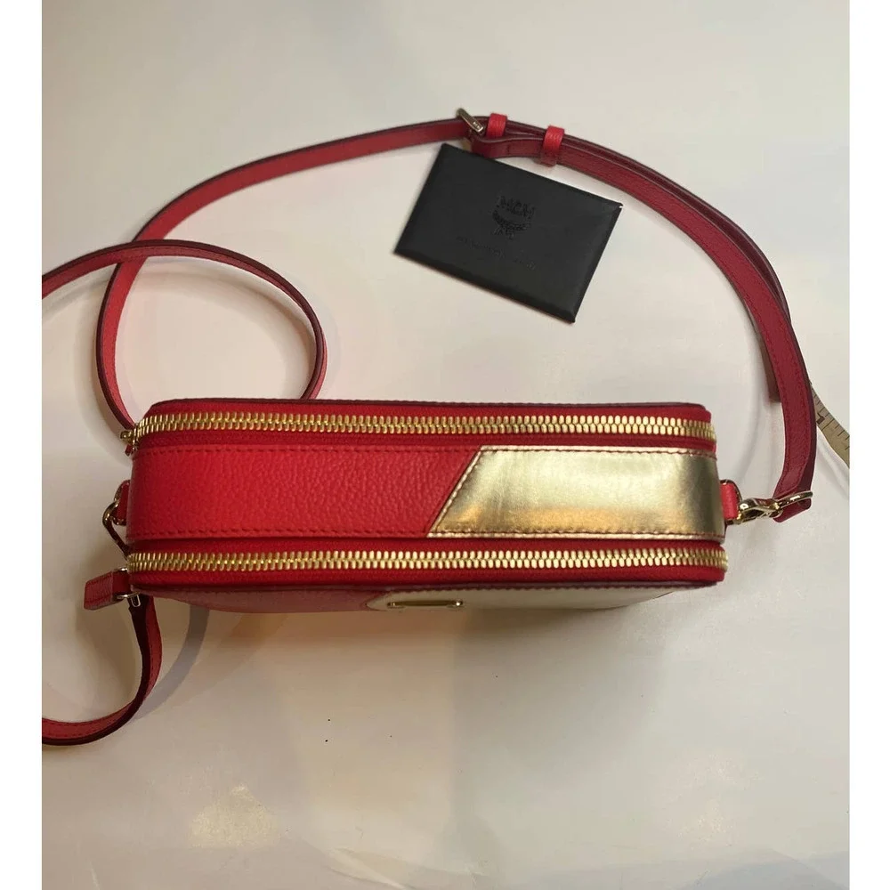 MCM Gold Red Double Zip Crossbody - Picture 3 of 11
